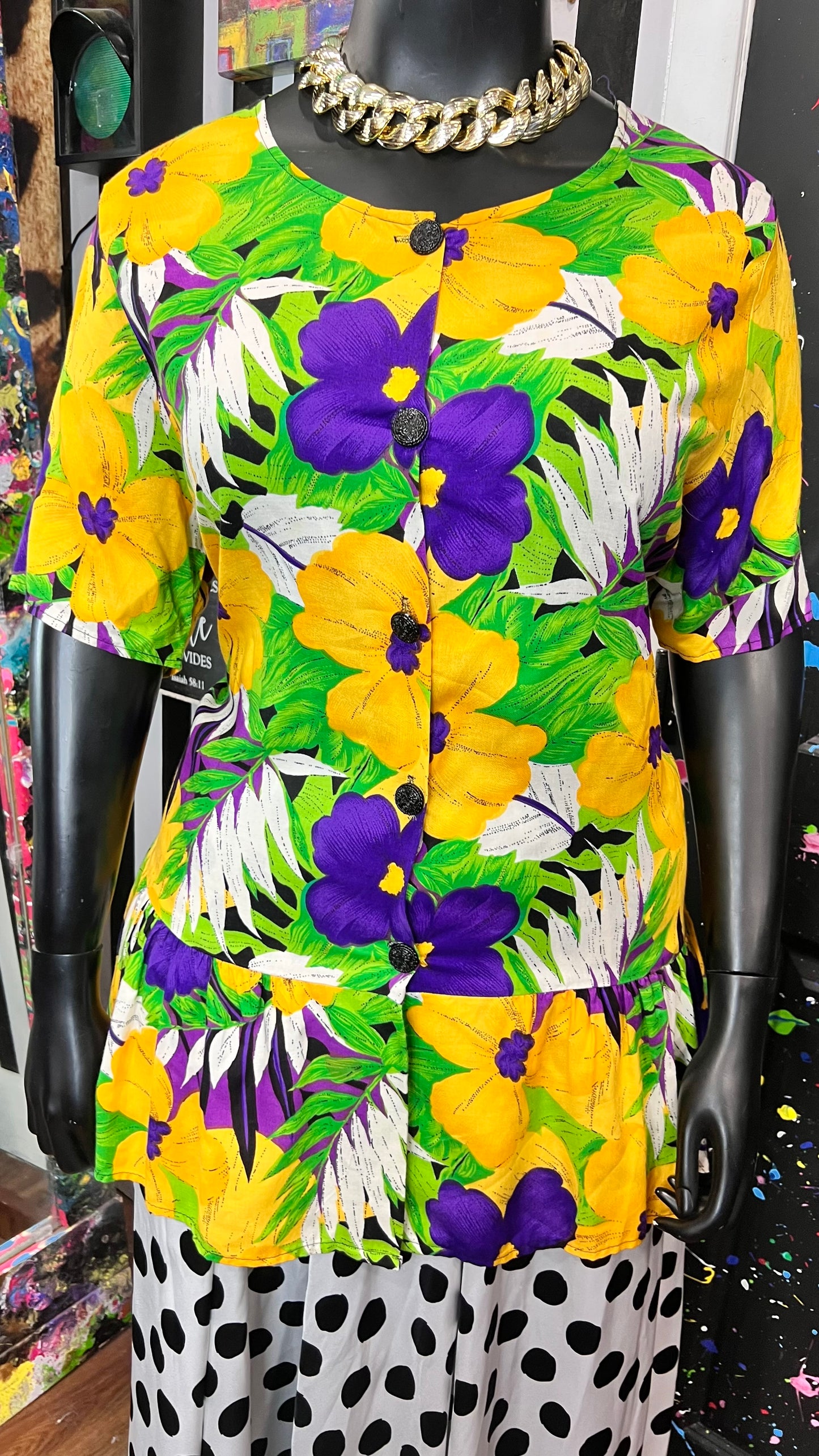 Vintage Yellow & Purple Rayon Blouse (18)