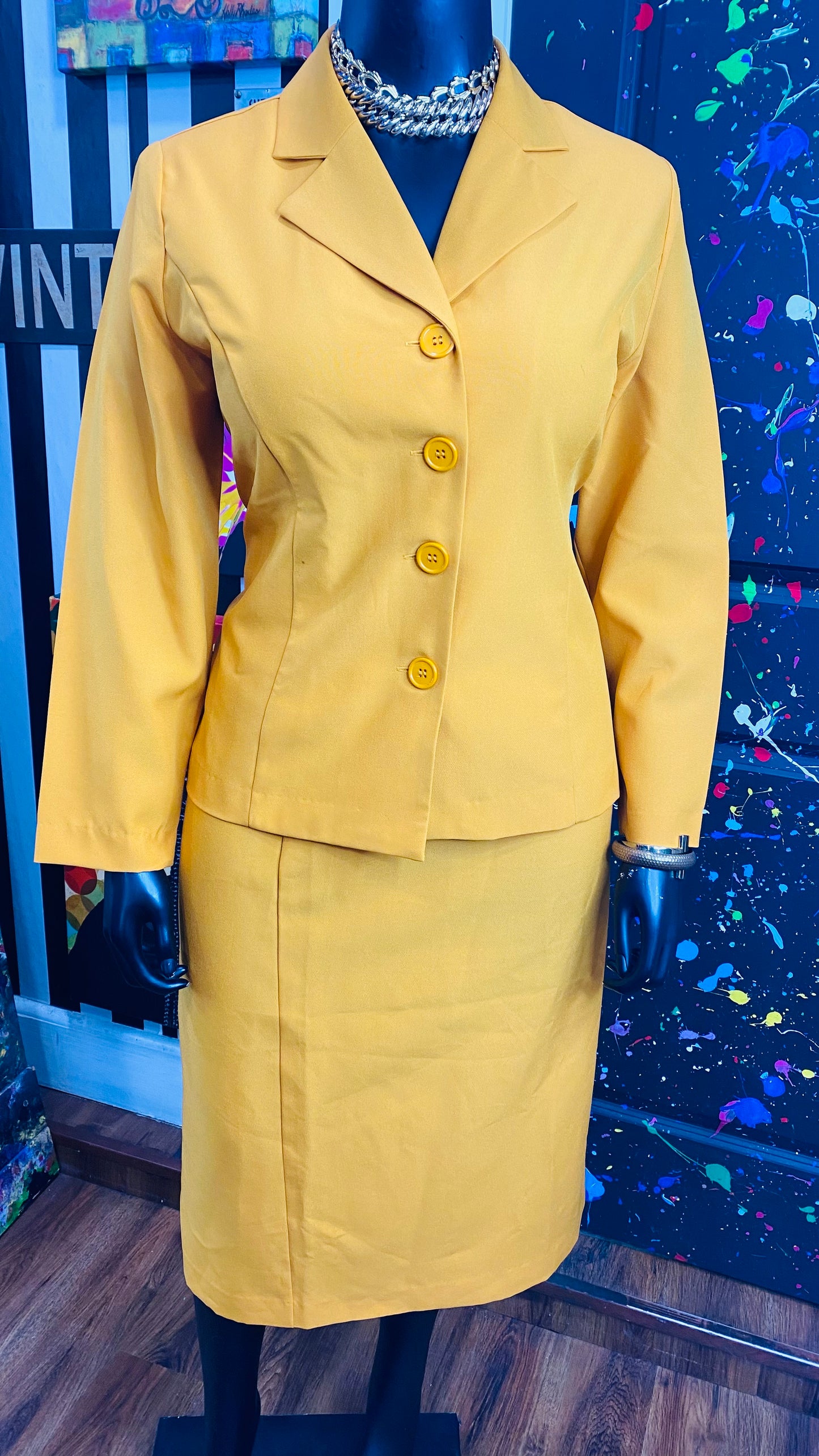 Vintage Mustard Skirt Suit (20)