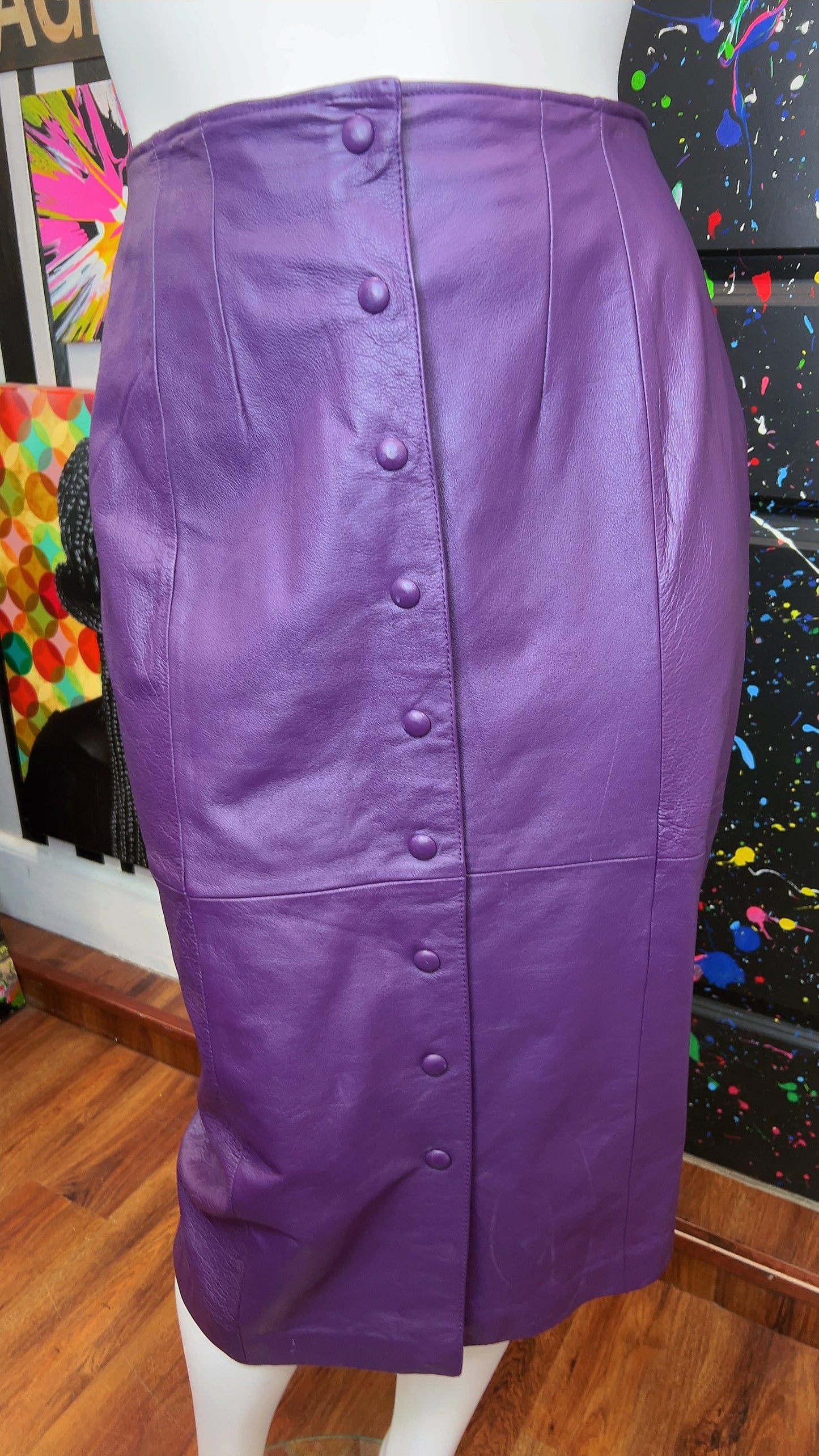 Vintage Diana Marco Genuine Leather Purple Front Button Skirt (18W)