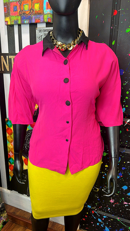 Vintage Colorblock Pink & Blouse Blouse (22)