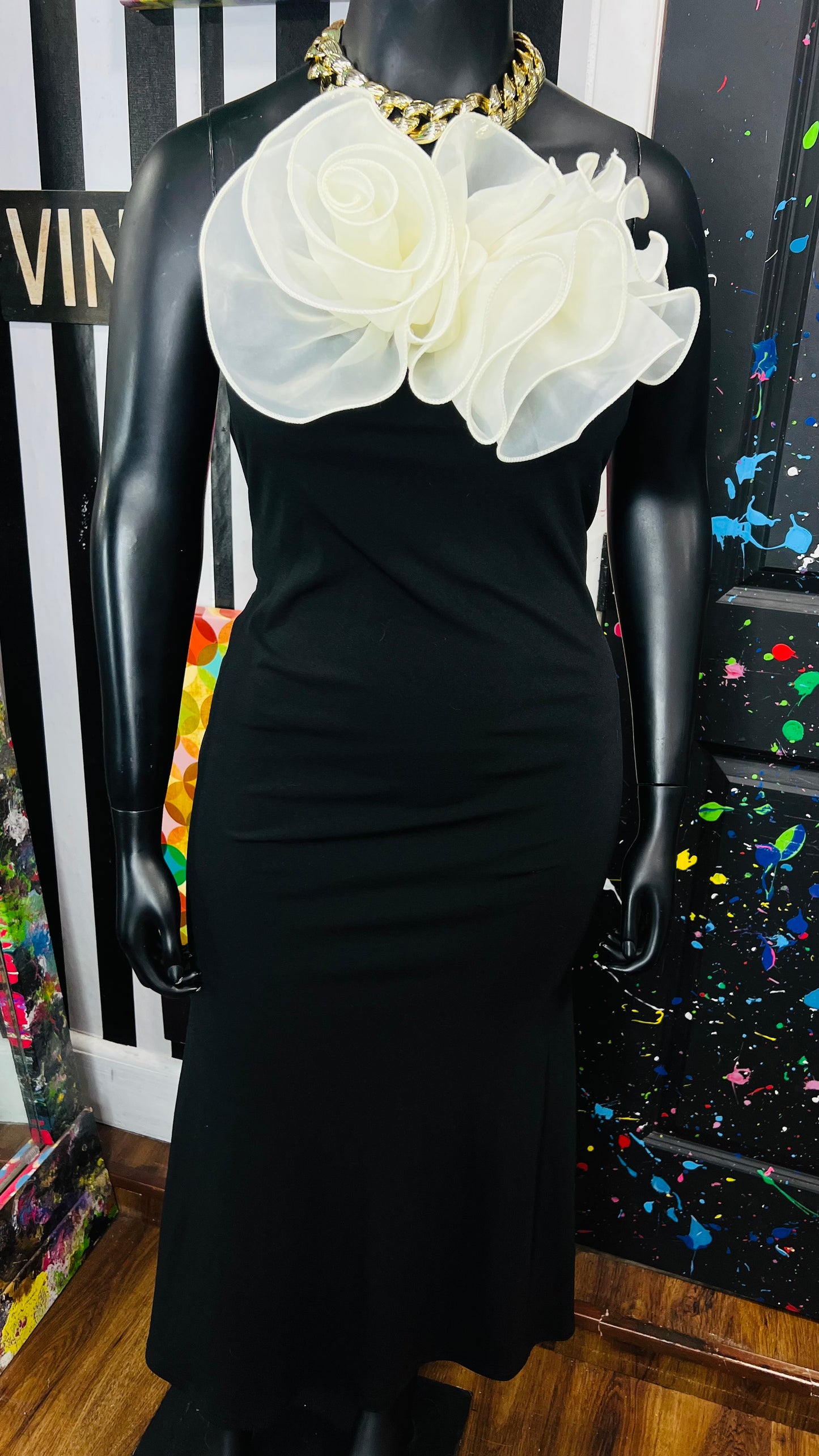 Black & White Bodycon Bow Dress- Lots of Stretch (22)