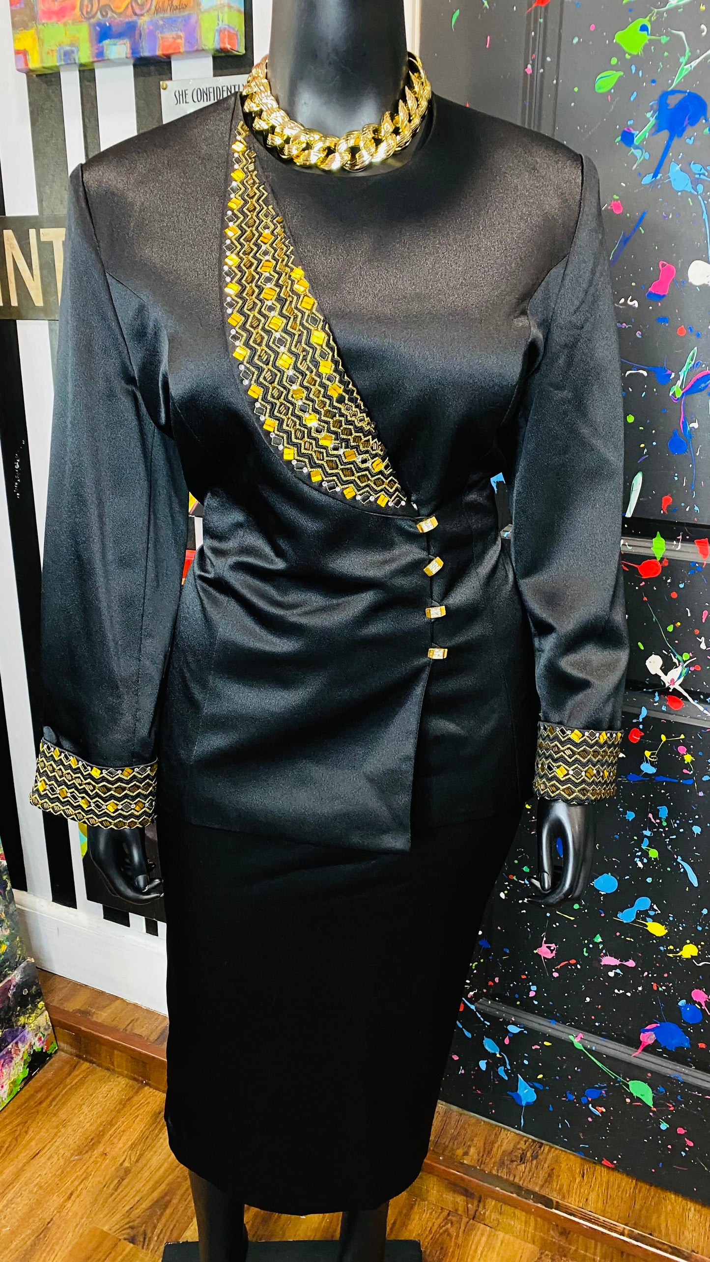 Vintage Couture Black & Gold Skirt Suit (20)