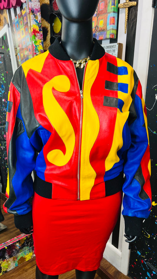 Vintage Color Block 90’s Leather Coat (22/24)