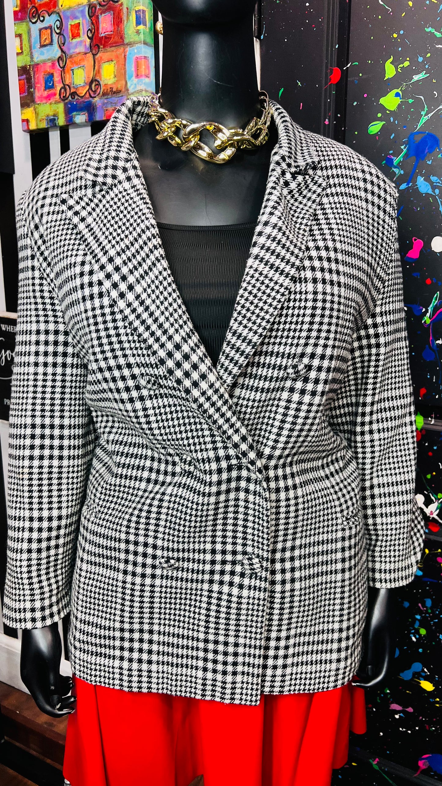 Vintage Diana Marco Houndstooth Blazer (24 1/2)