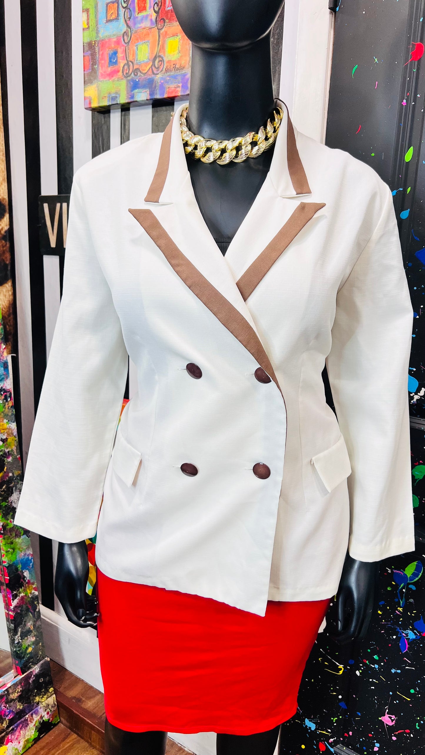 Vintage Cream & Brown Blazer (18)