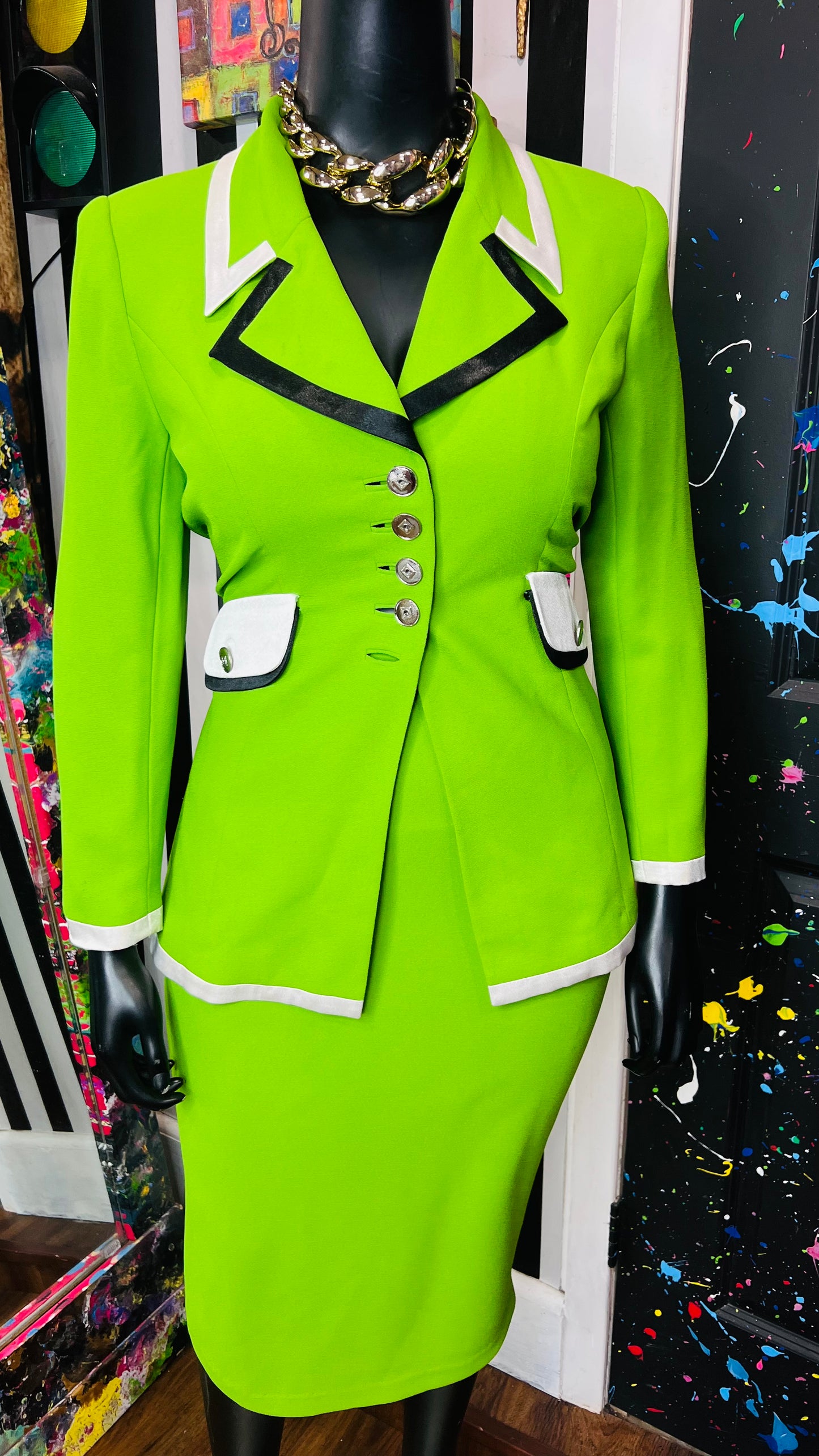 Vintage Green Black & White Skirt Suit (14)