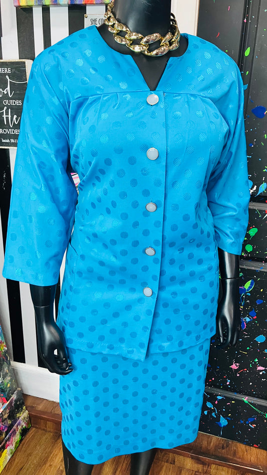 Vintage Blue Polka Dot Skirt Set (Some Stretch) (24)