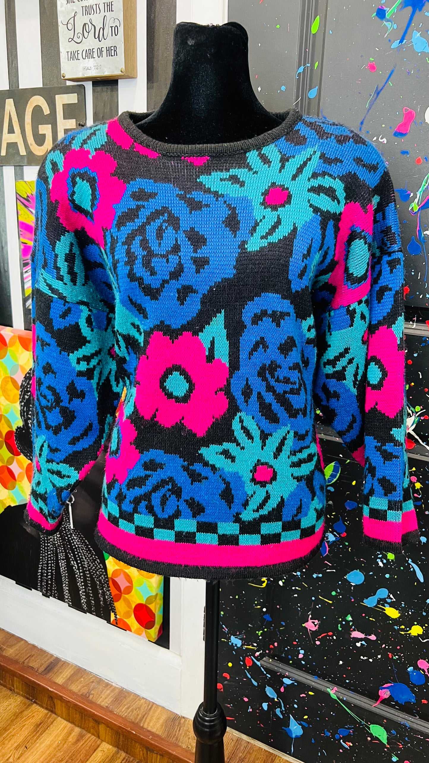 Vintage Floral & Checkered Sweater (14)