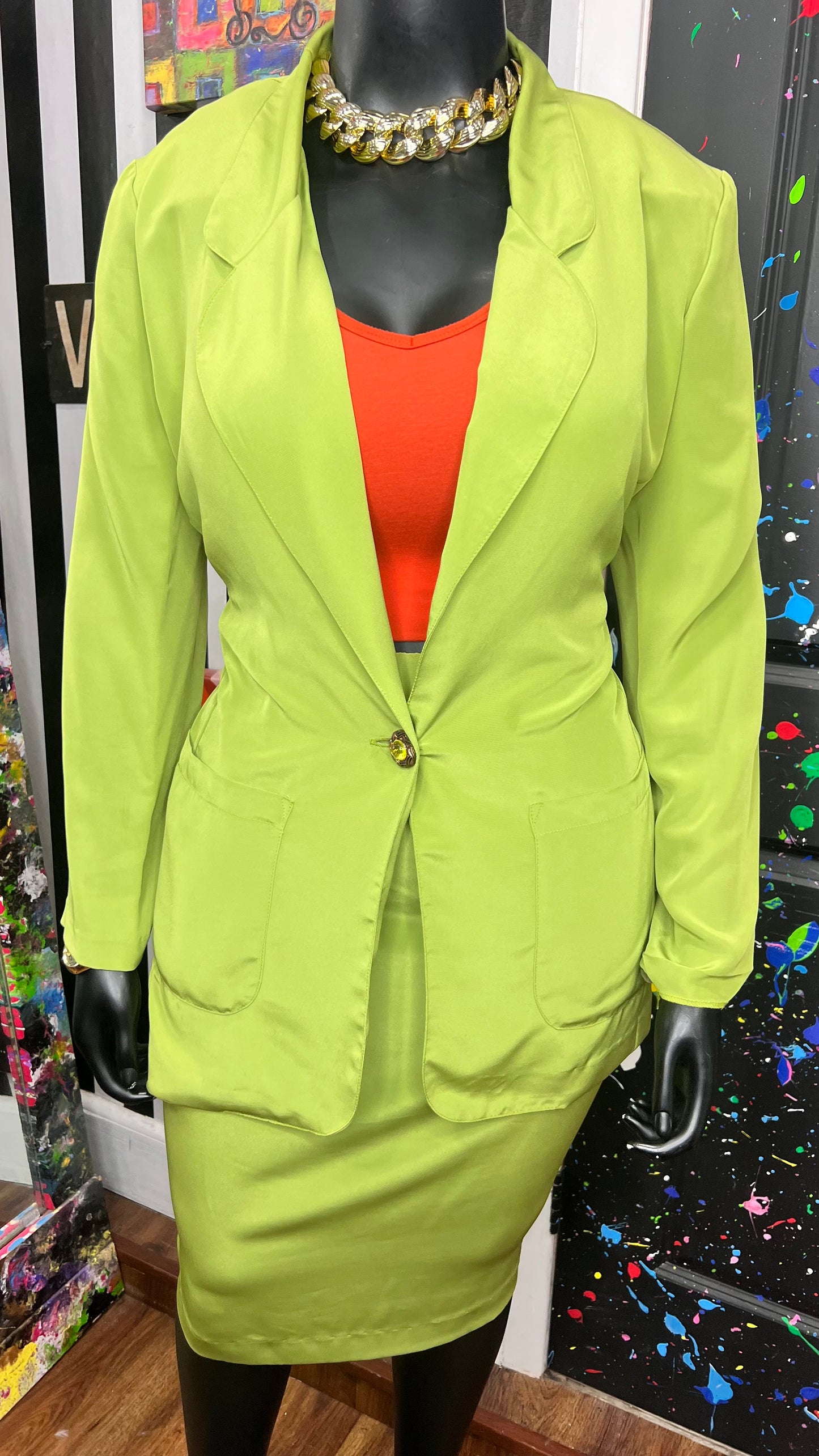 Vintage 100% Silk Green Skirt Suit (14)