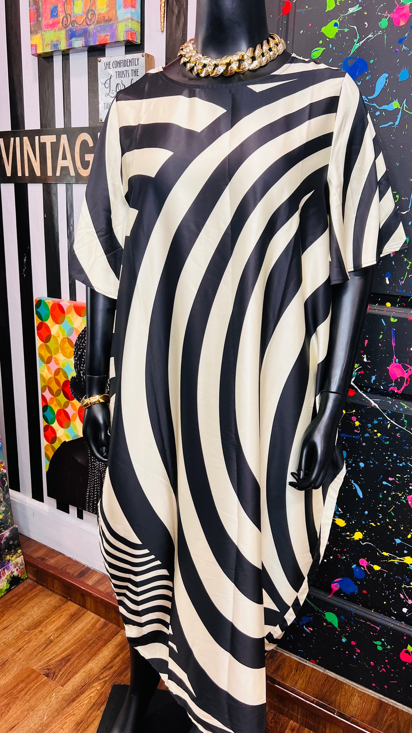 Silk Like Cream & Black Dress (16)
