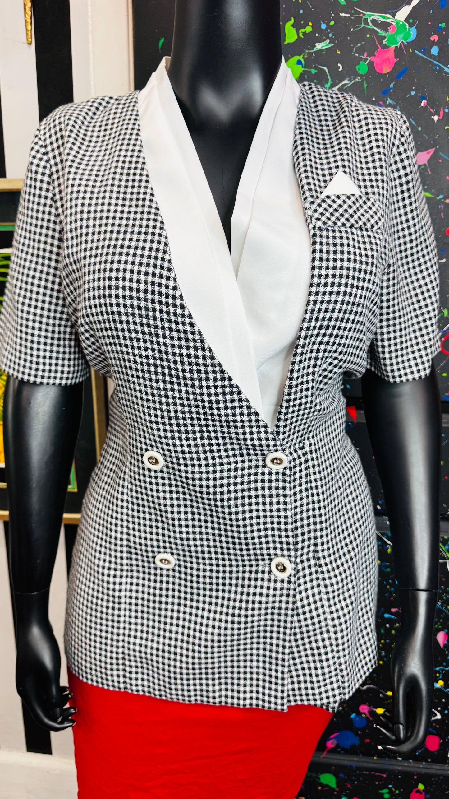 Vintage Black & White Houndstooth Blouse (18)
