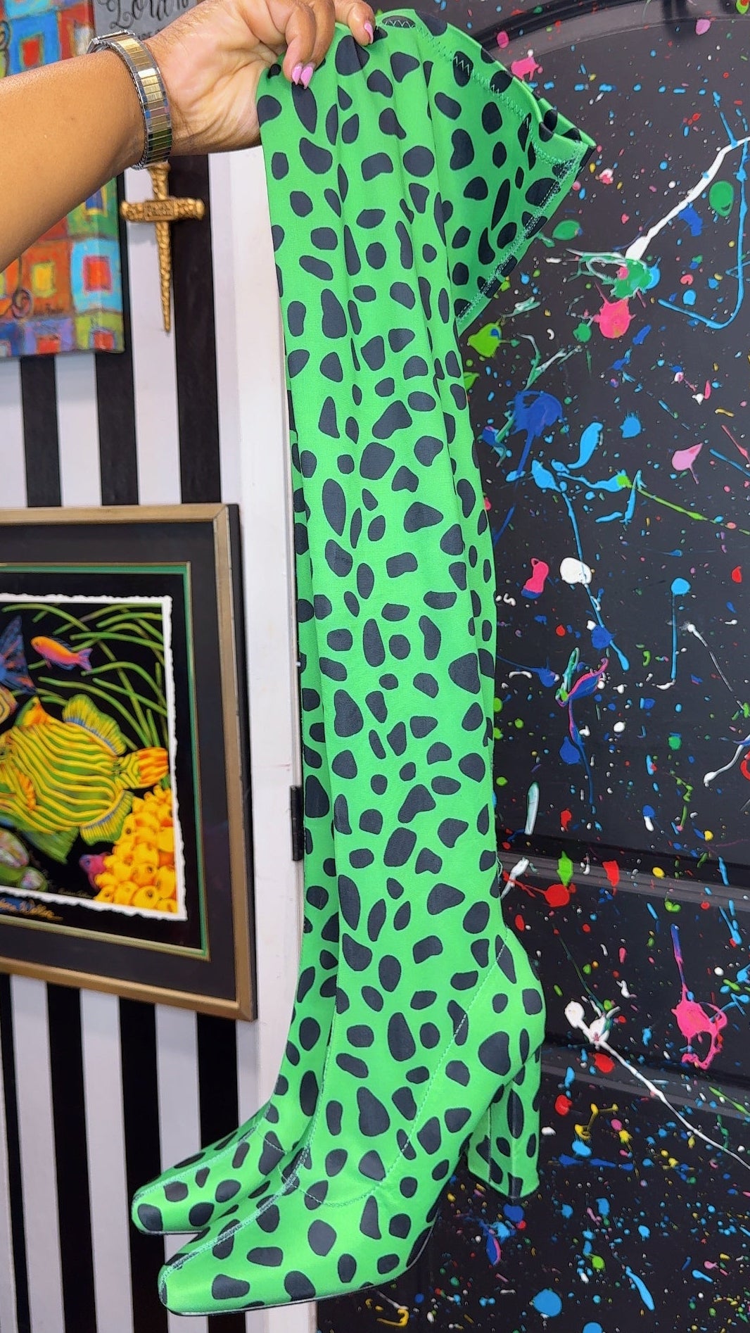 Green & Black Animal Print Knee Boots (11)