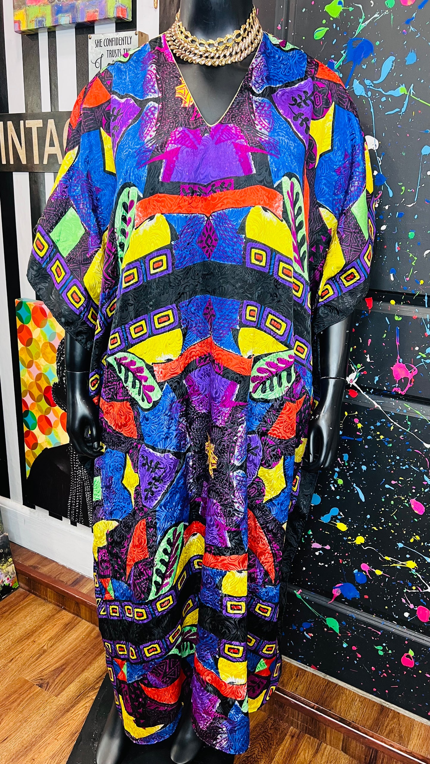 Vintage Vibrant Print Kaftan (OS)