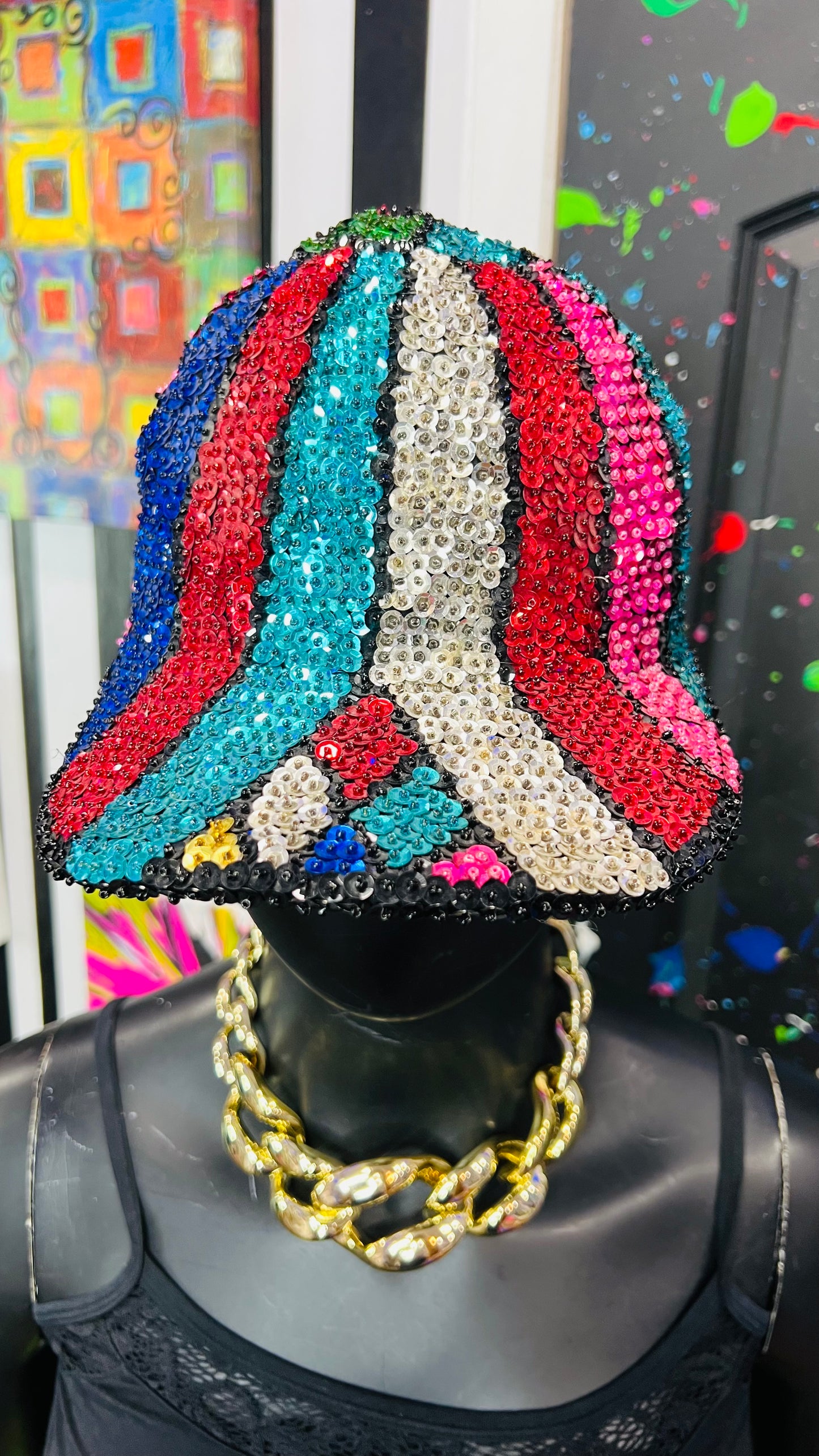 Vintage Rainbow Sequin Cap