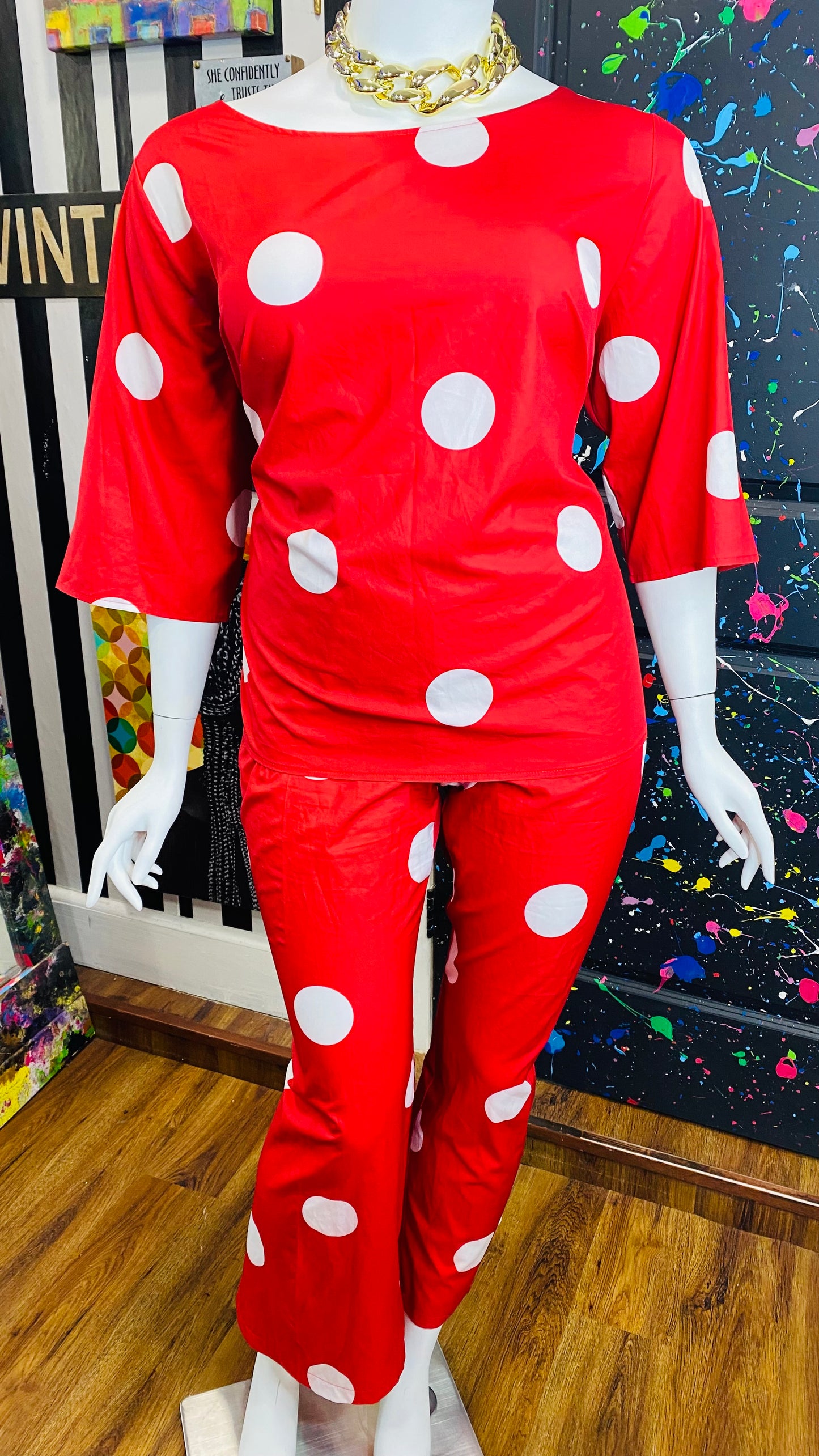 Red & White Polka Dot Pants Set (24)