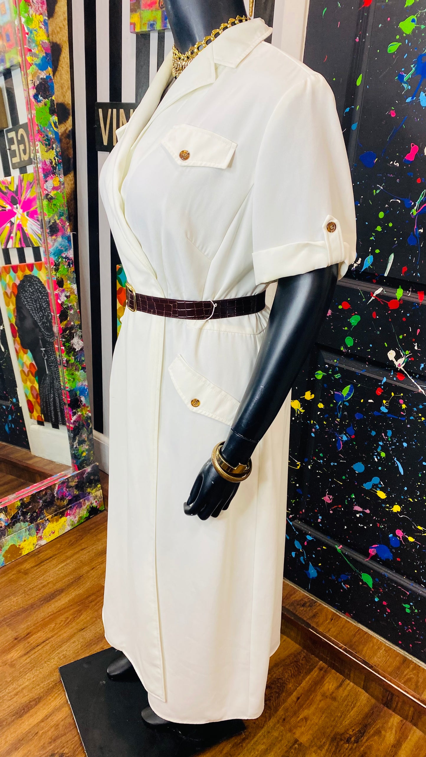 Vintage Cream Dress w/Belt (18W)