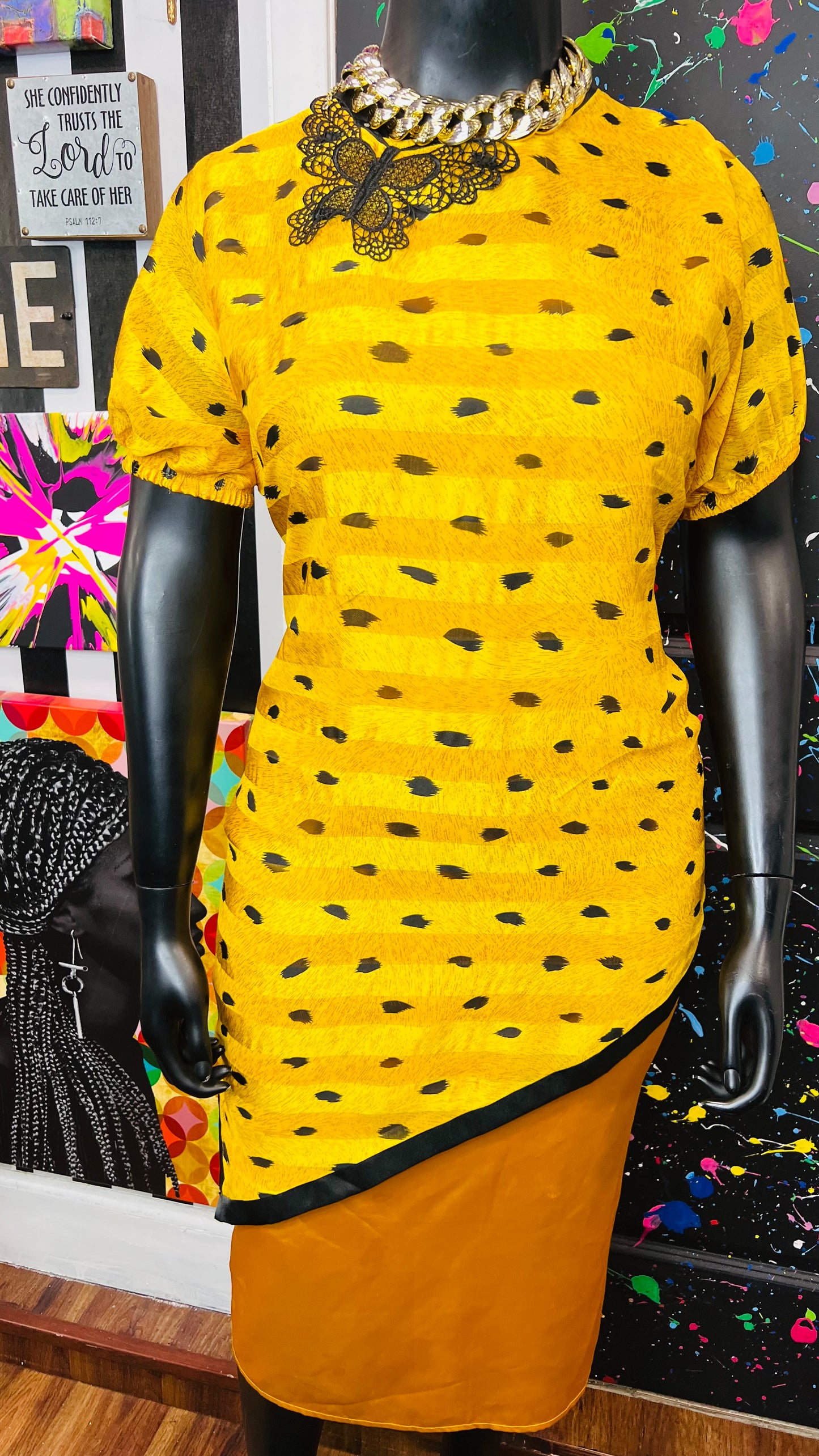 Vintage Yellow & Black Butterfly Dress (16)