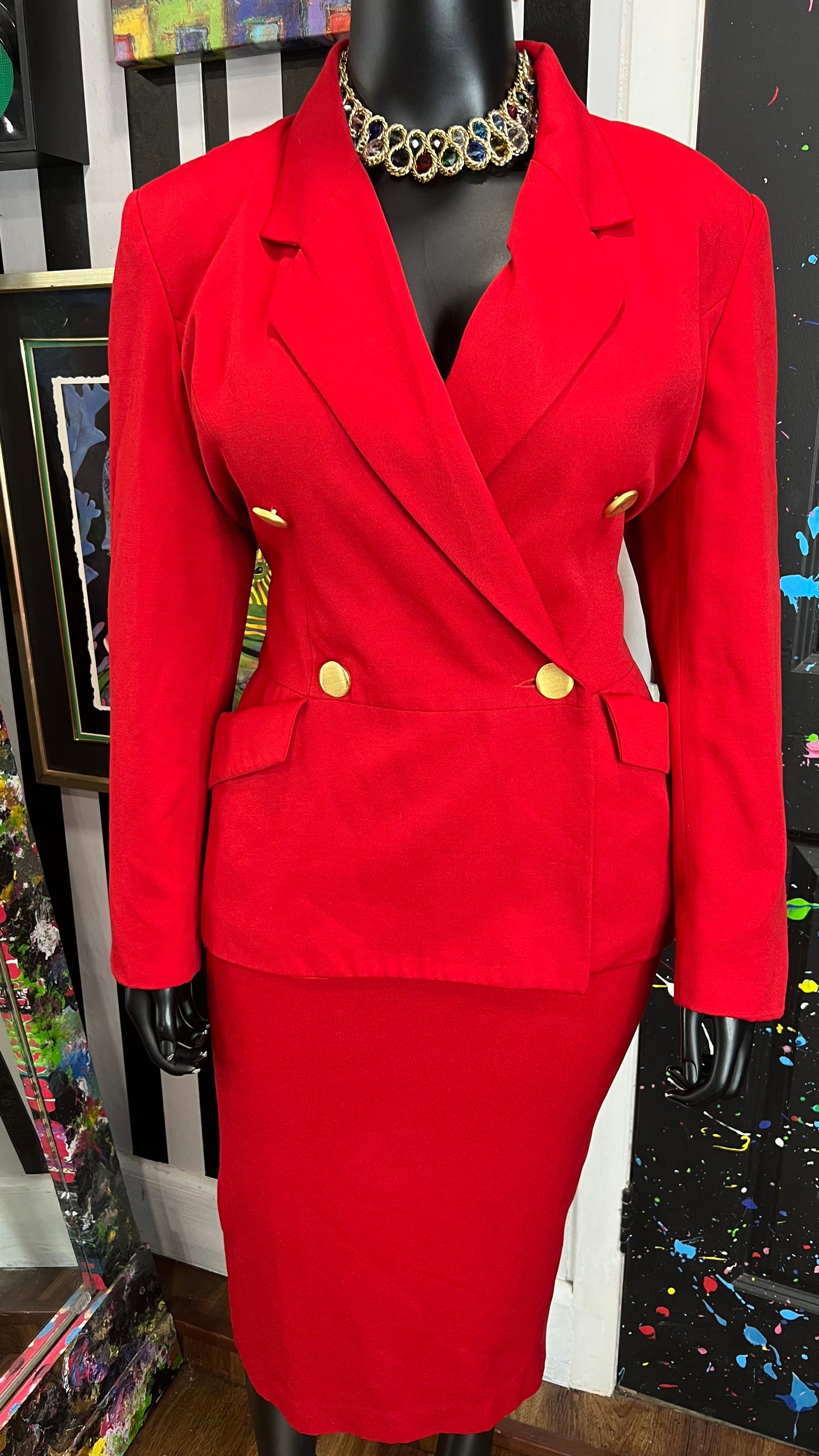 Vintage Red Laura Henson Skirt Suit (20)