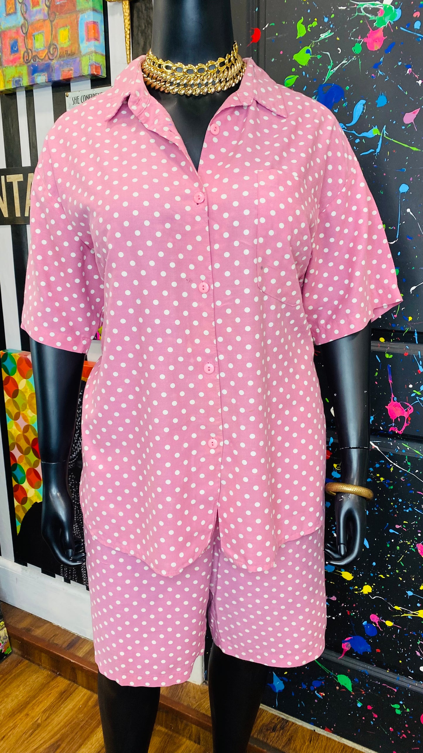 Vintage Pink & White Polka Dot Short Set (20)