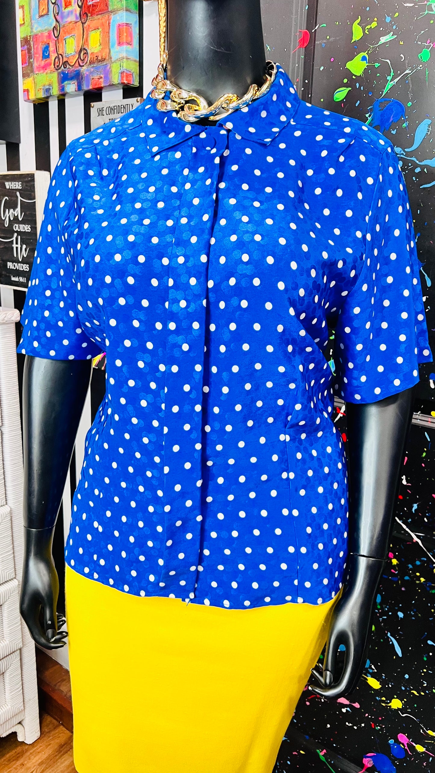 Vintage Blue & White Leslie Fay Blouse (16)