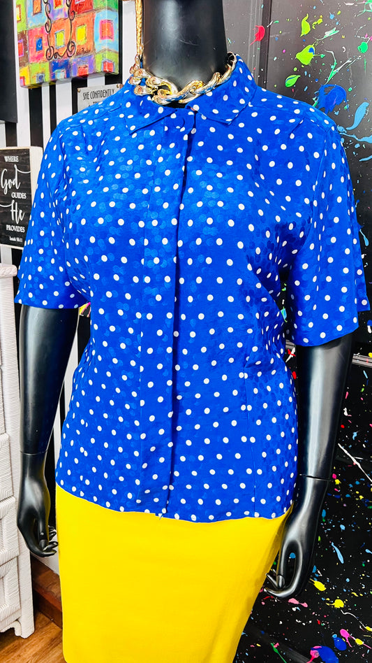 Vintage Blue & White Leslie Fay Blouse (16)