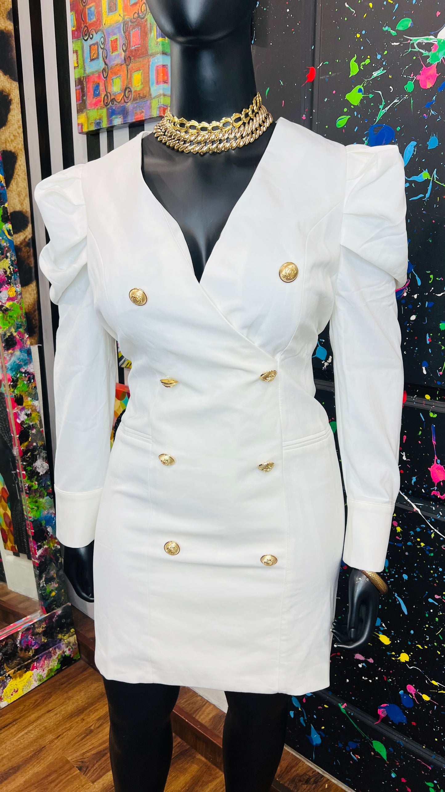 White Dress with Gold Buttons - New with Tags (14/16)