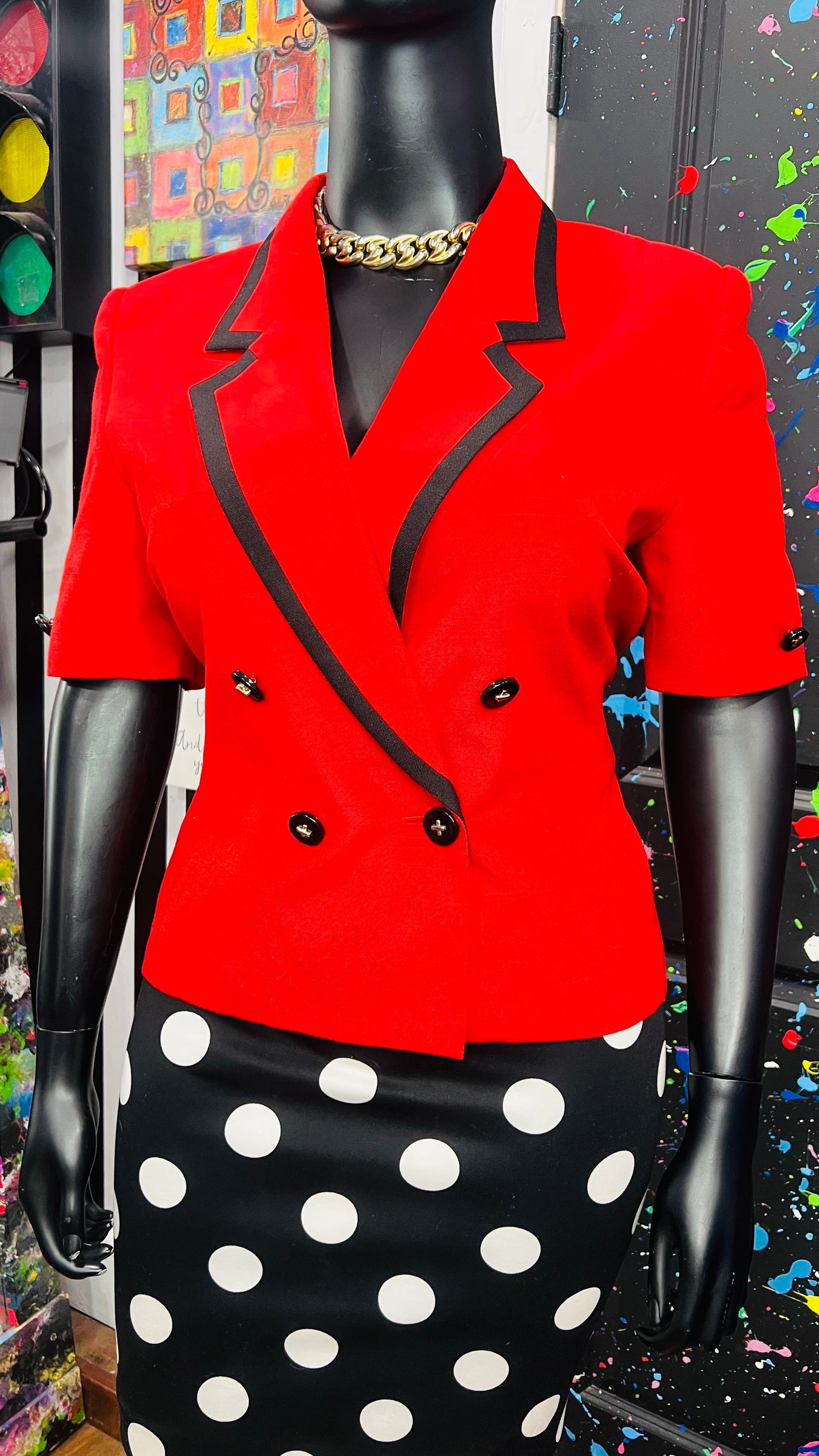 Vintage Red & Black Blazer Blouse (16)