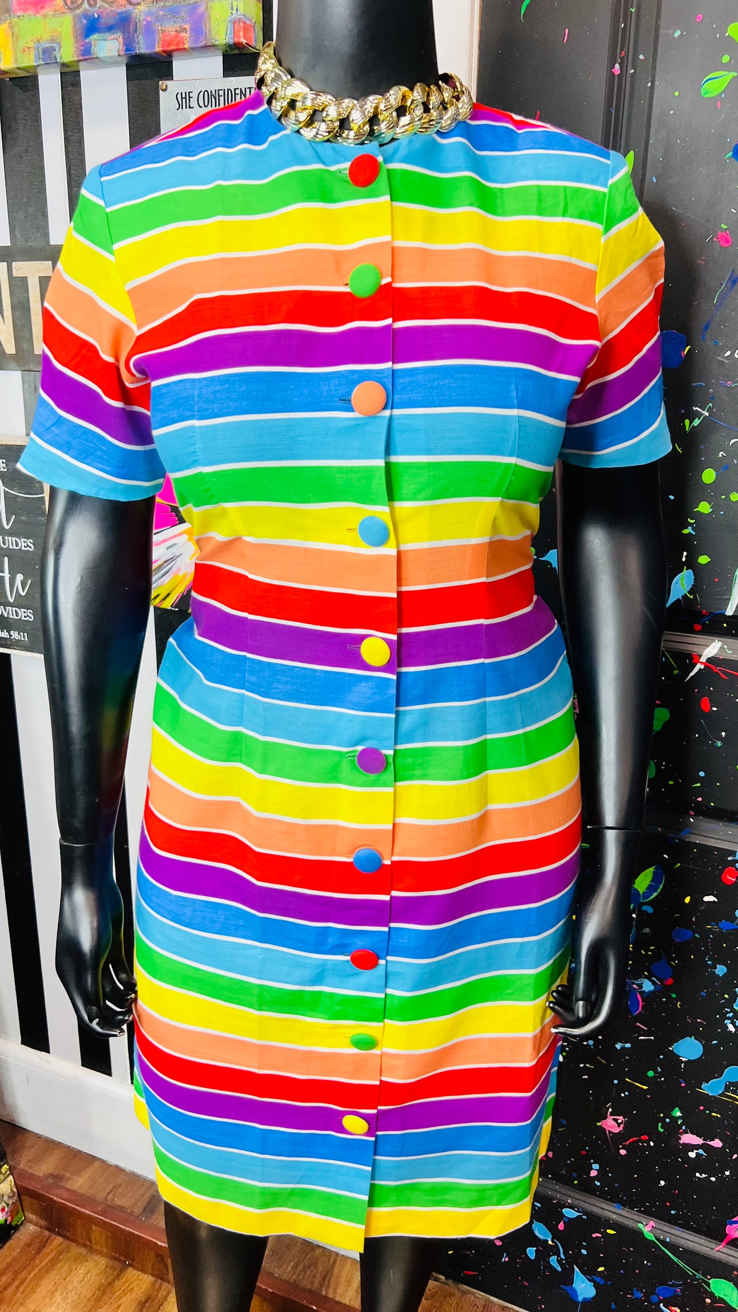 Vintage Rainbow Striped Dress (14/15)