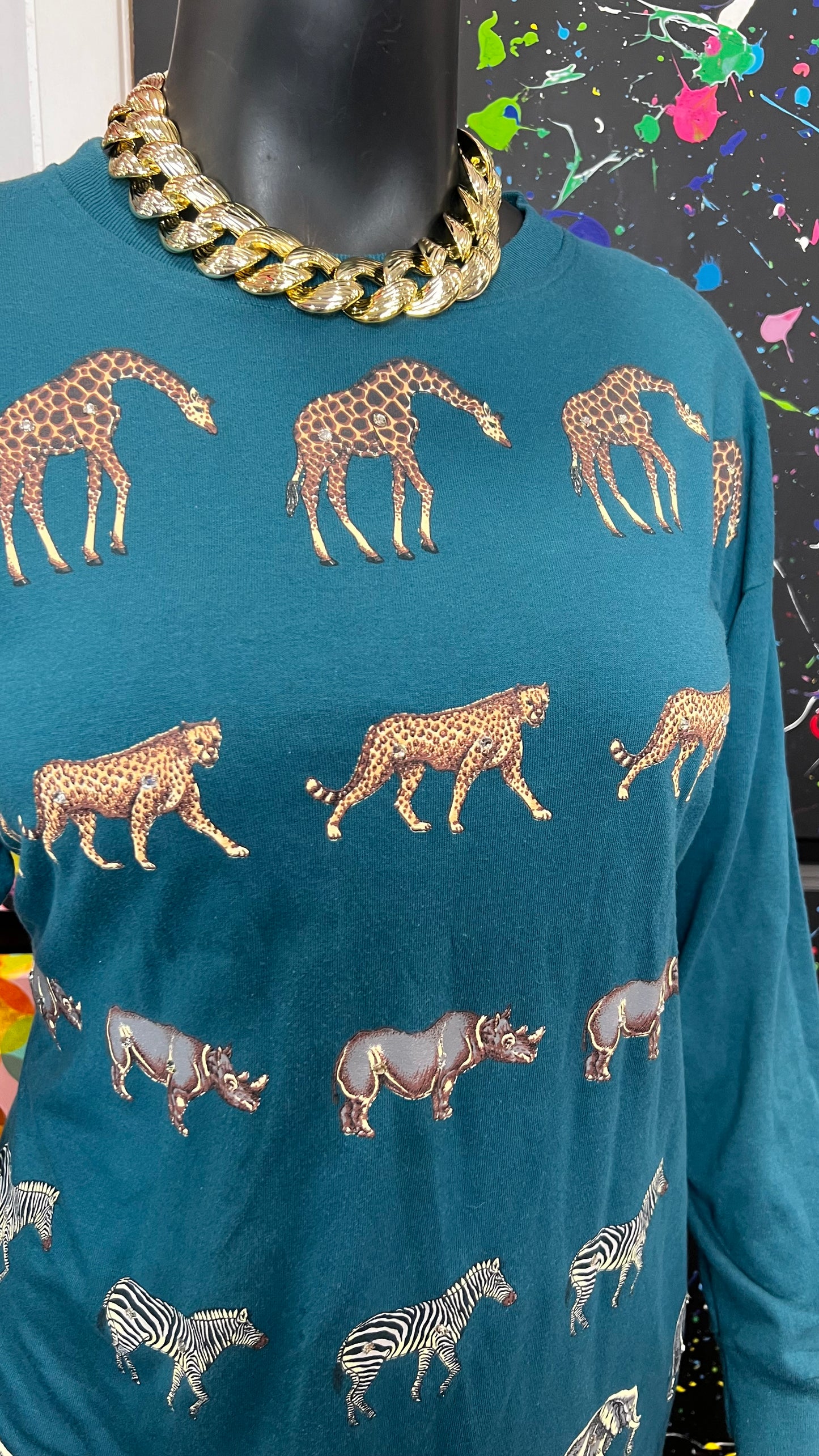 Vintage Cotton Animal Print & Jewel Top  Pants Set