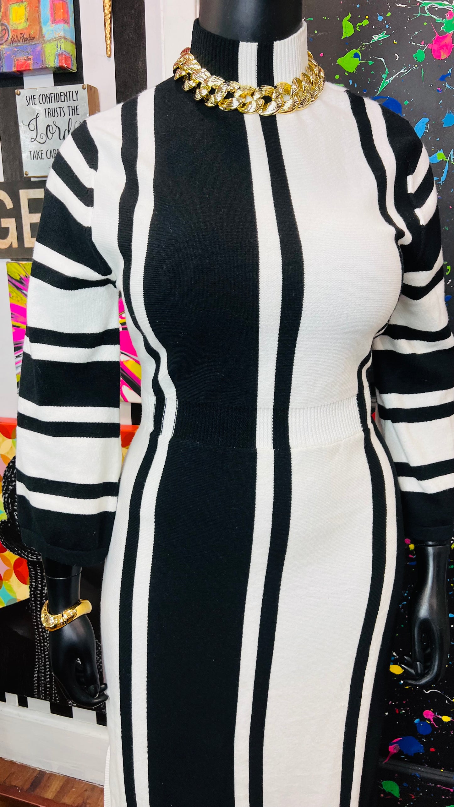 Black & White Striped Knit Dress (16/18)