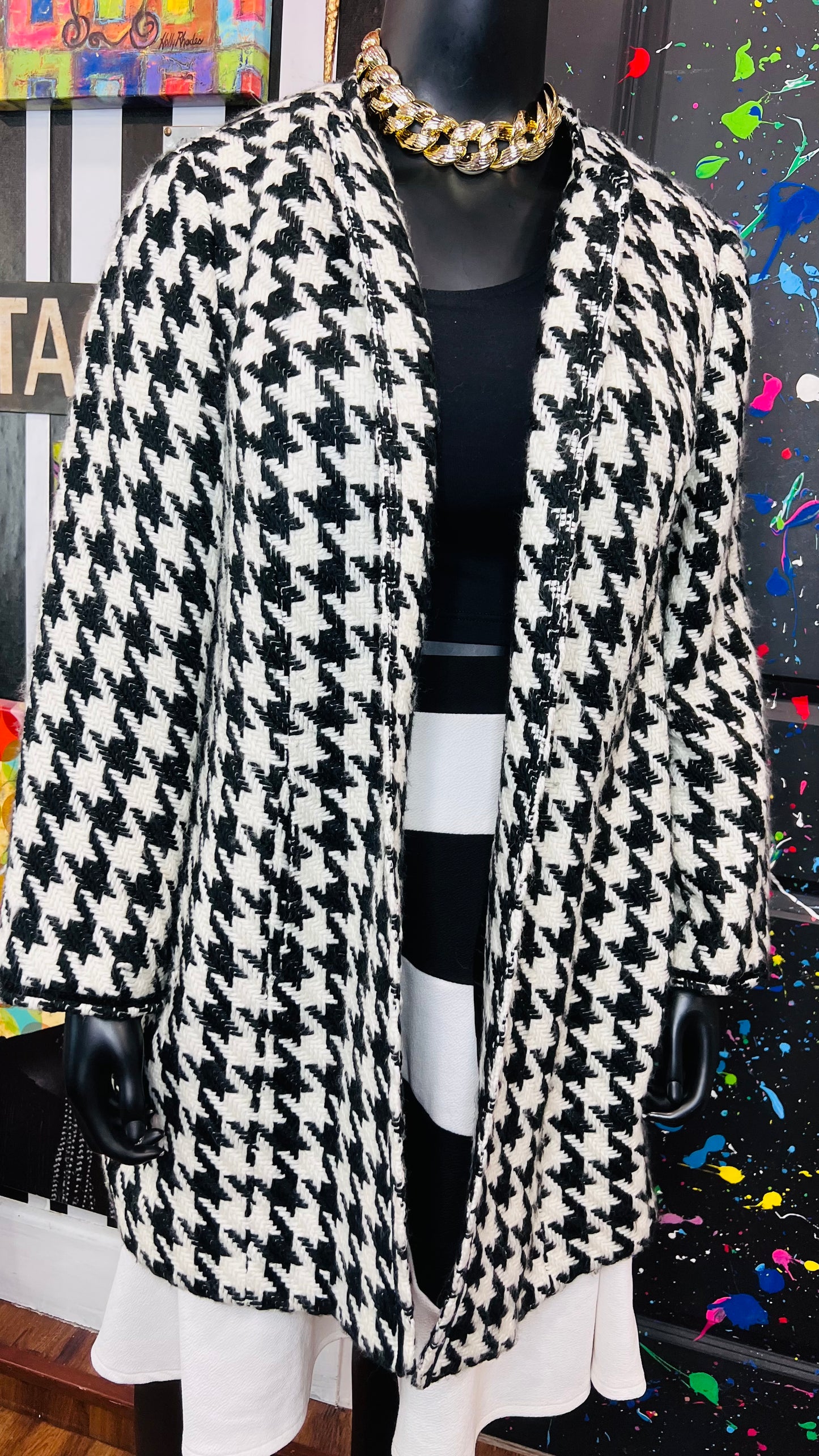 Vintage Black & White Houndstooth Wool Coat (20W)