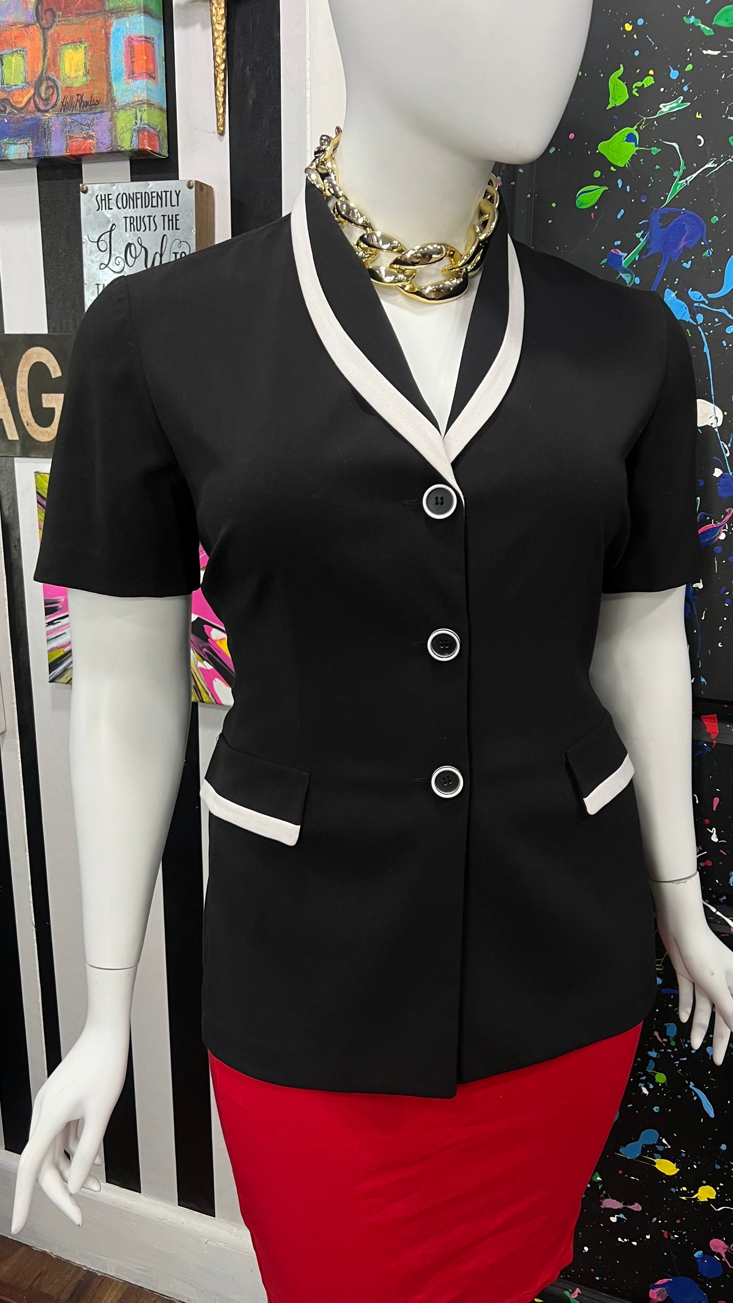 Vintage Black & White Blazer Blouse (18)