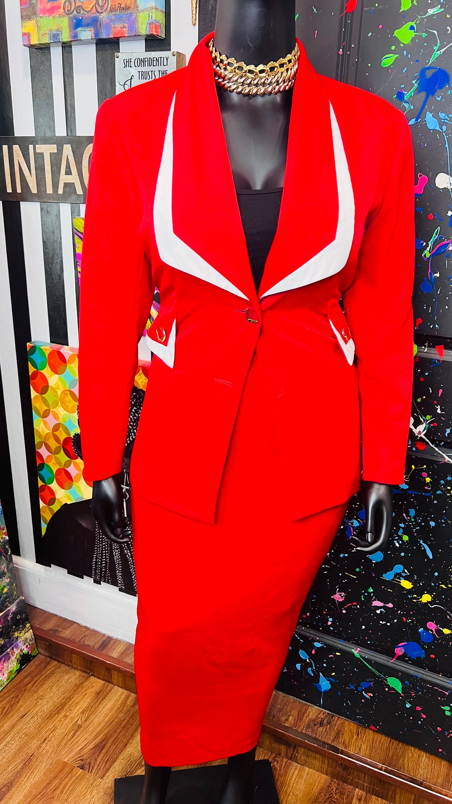 Vintage Red & White Skirt Suit (16)