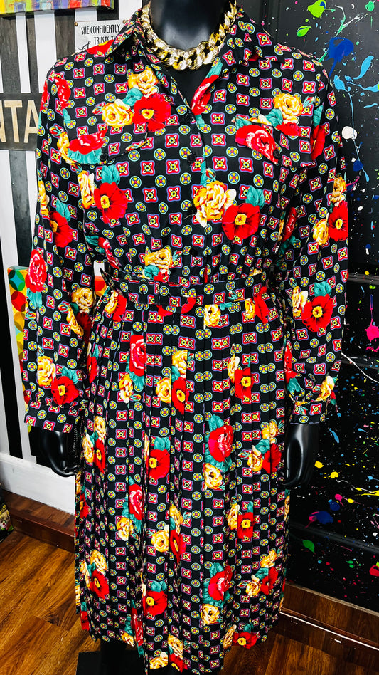 Vintage Rose Color Block Dress w/ Belt (16)