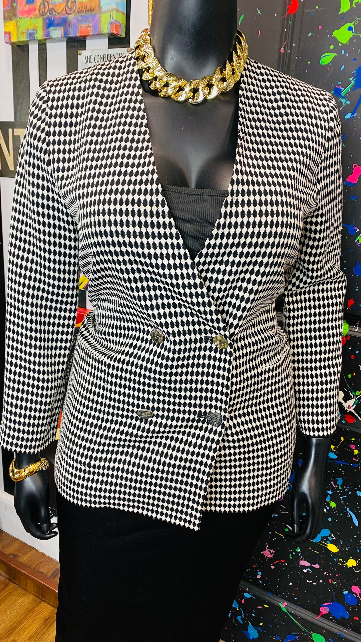Vintage Black & White Double Breasted Blazer (12/14)