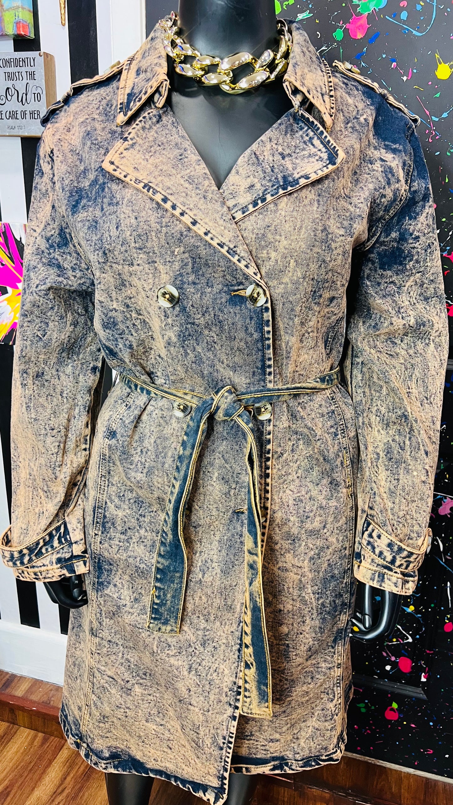 Denim Orange Tone Stone Wash Denim Trench Coat (20)