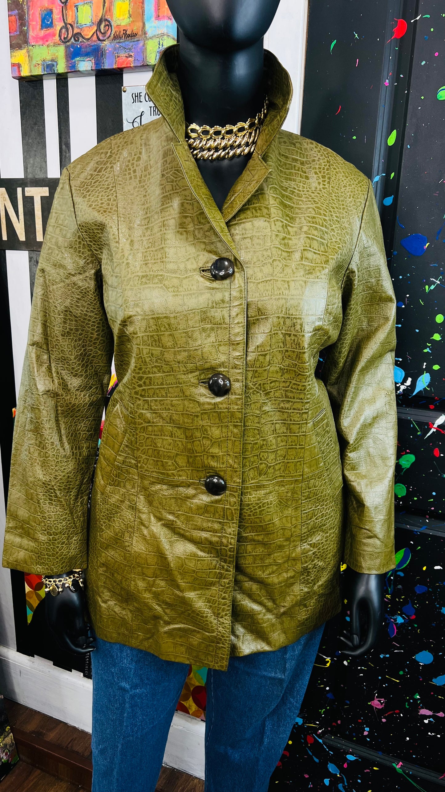 Vintage Green Genuine Leather Jacket (16)