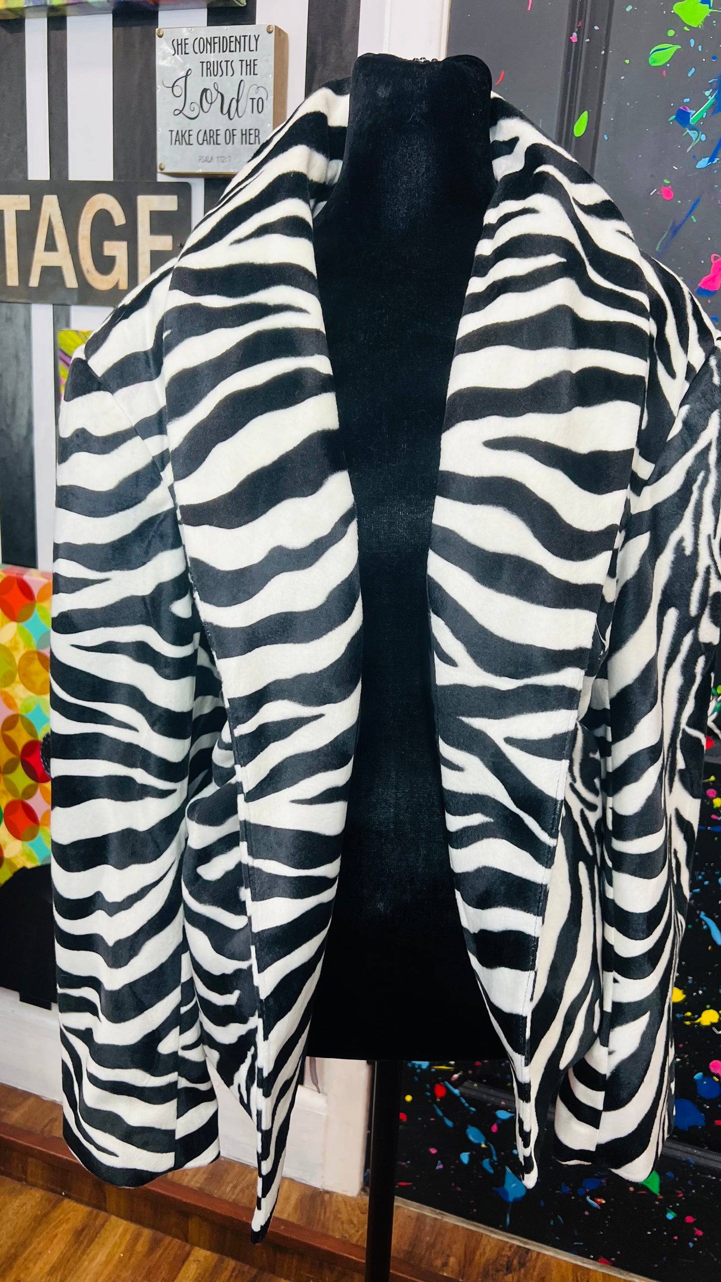 Vintage Open Zebra Faux Fur Blazer (24W)