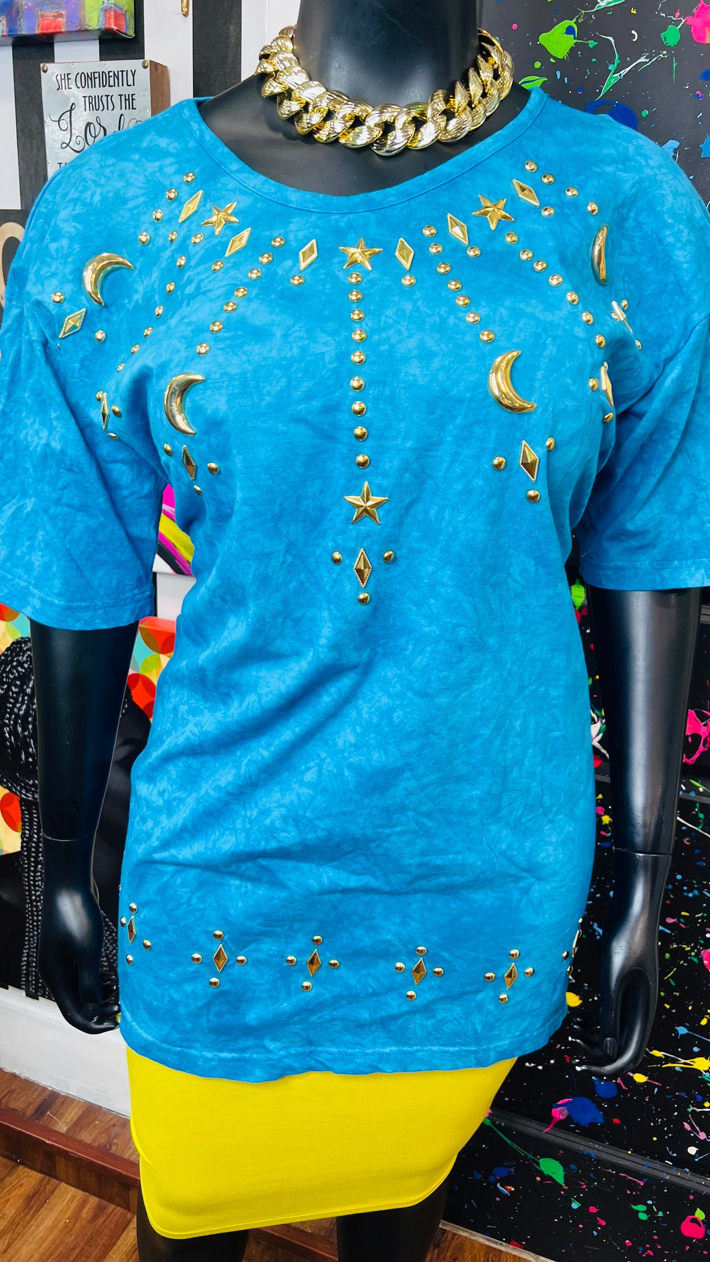 Vintage Blue Cotton Studded Blouse (18/20)