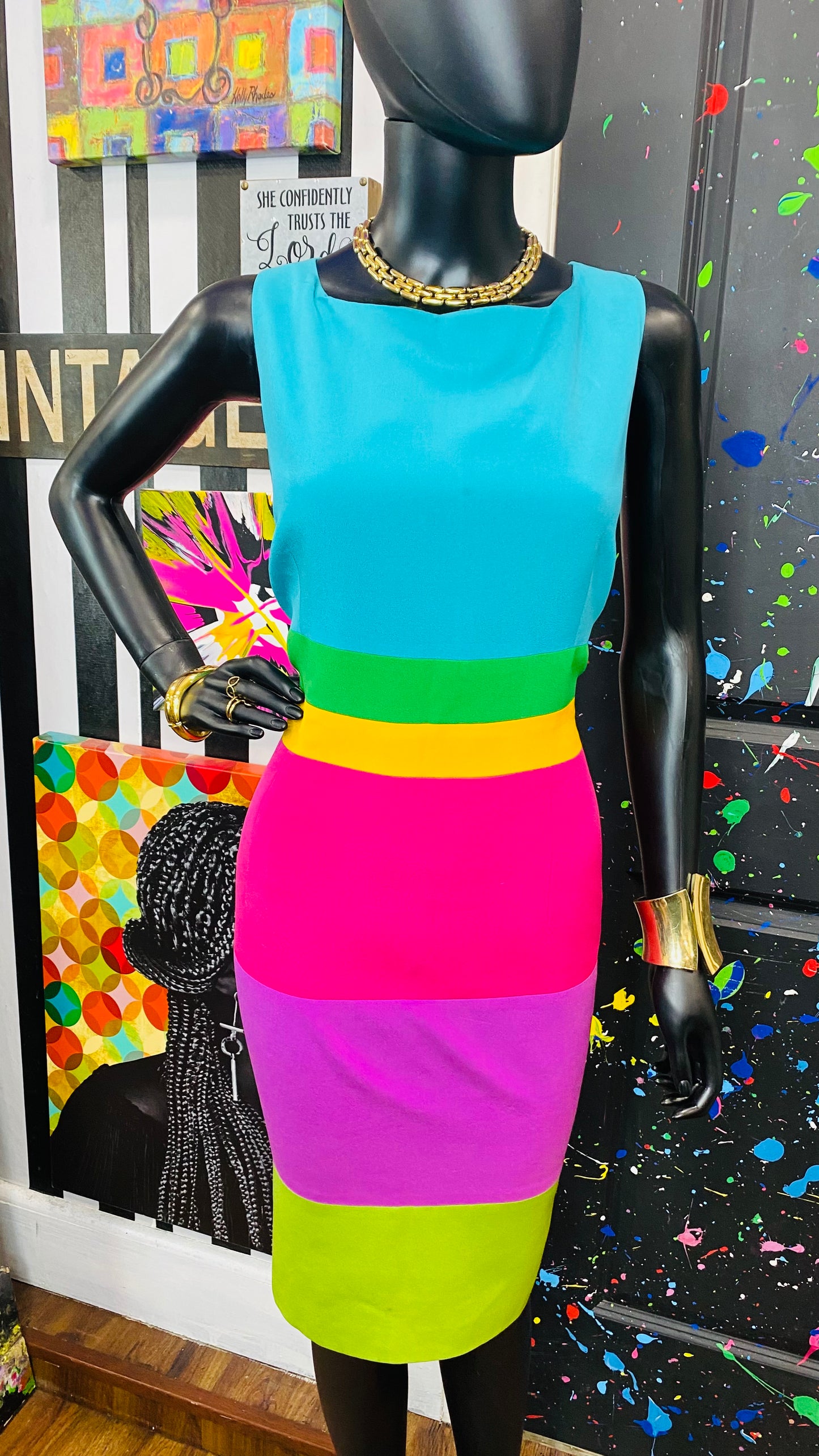 Vintage 100% Silk Rainbow Dress (16)