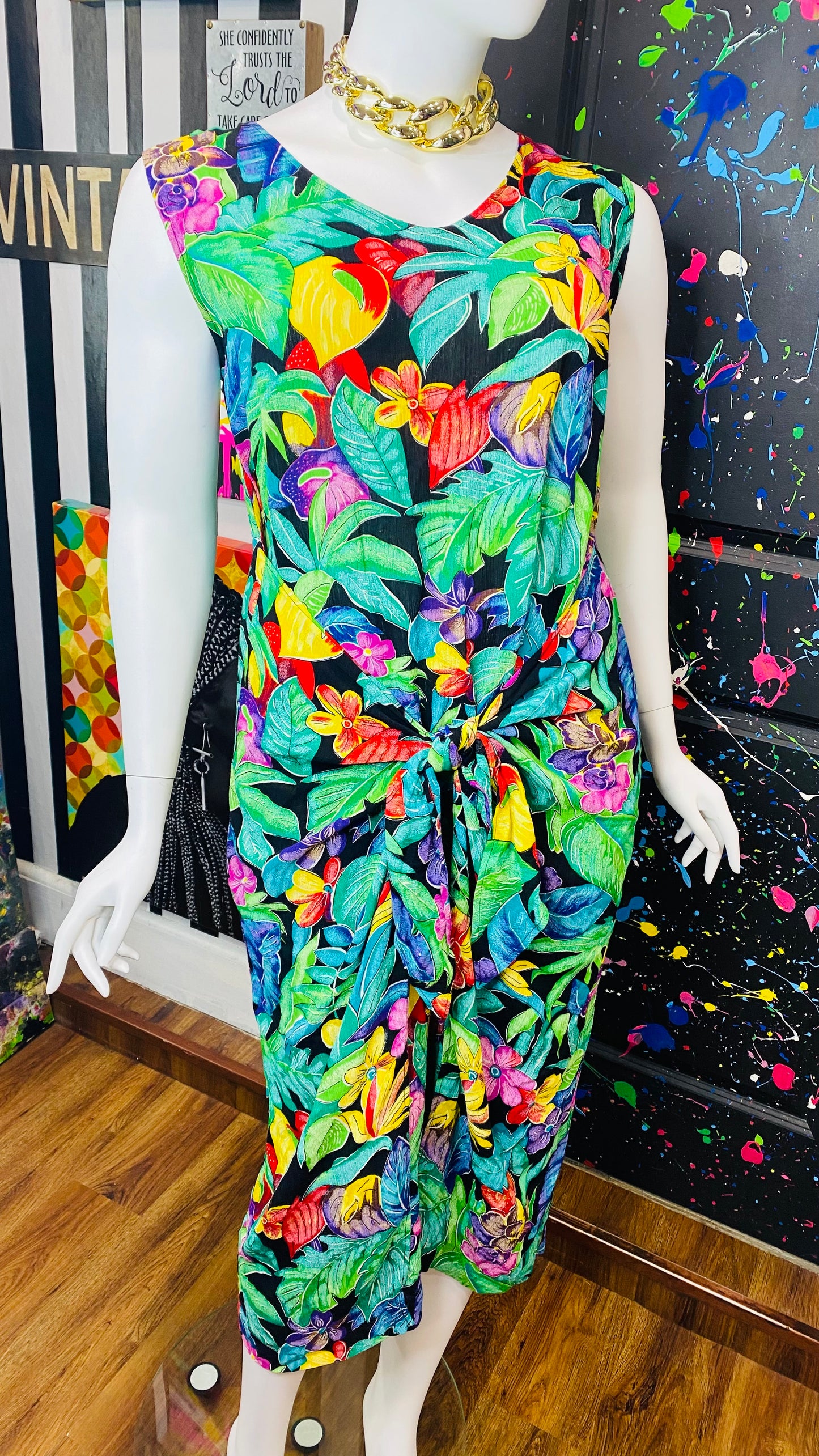 Vintage Rayon Tropical Dress (16/18)