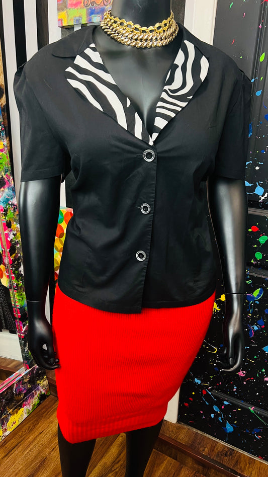 Vintage Zebra & Black Blazer Blouse (24W)