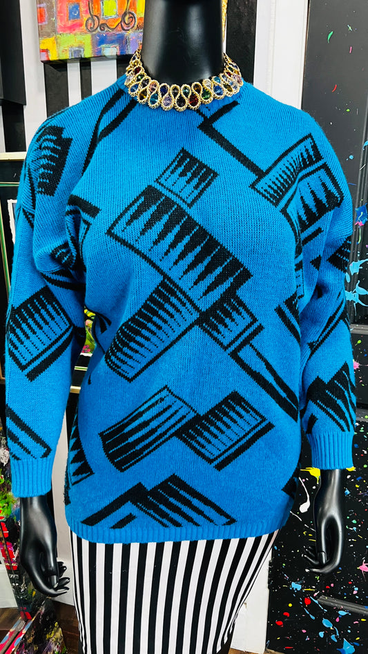 Vintage Blue & Black Abstract Sweater (24)