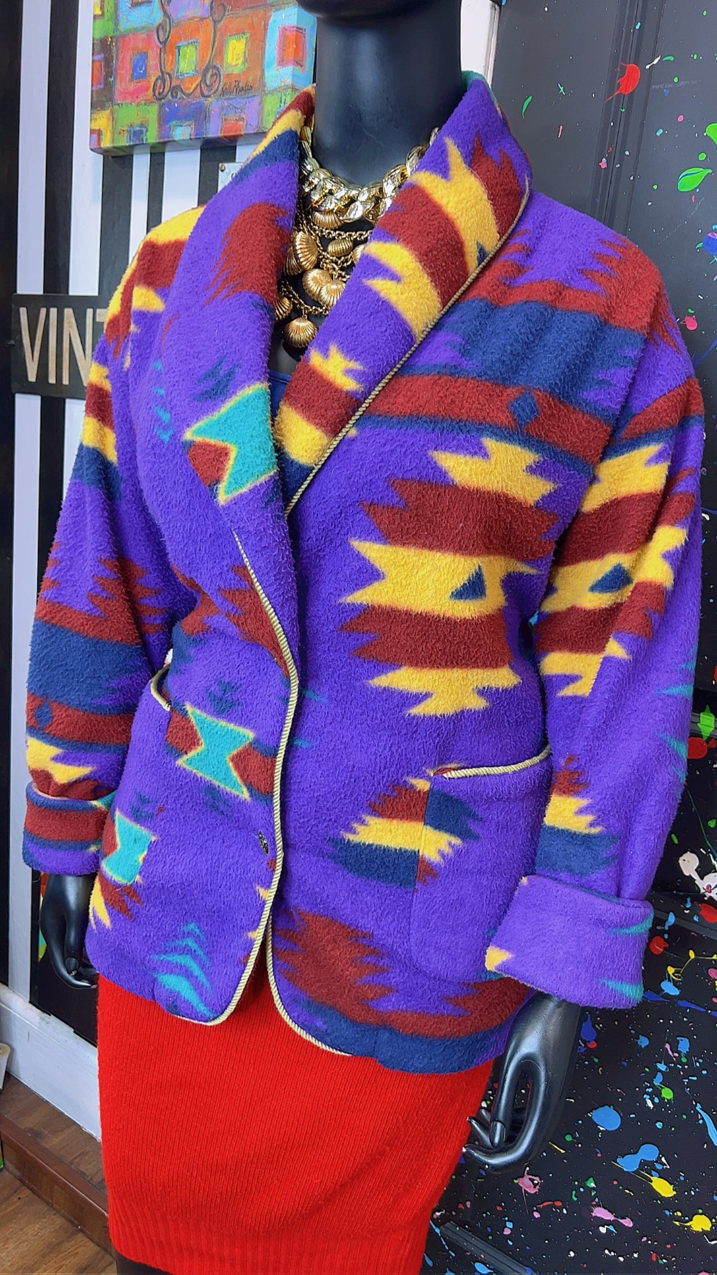 Vintage Tribal Print Puffer Blazer/Coat (20)