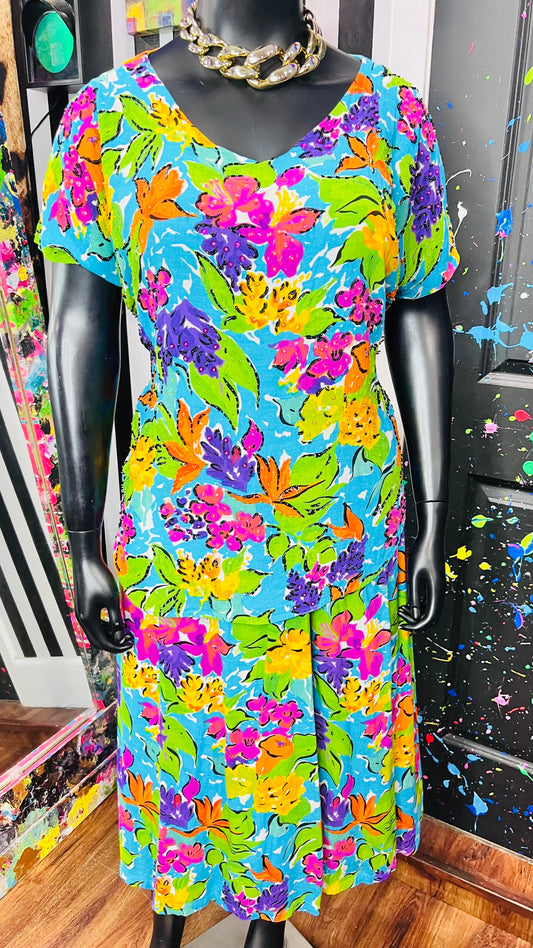 Vintage We Be Bop Floral & Sequin Rayon Skirt Set (20) *KC