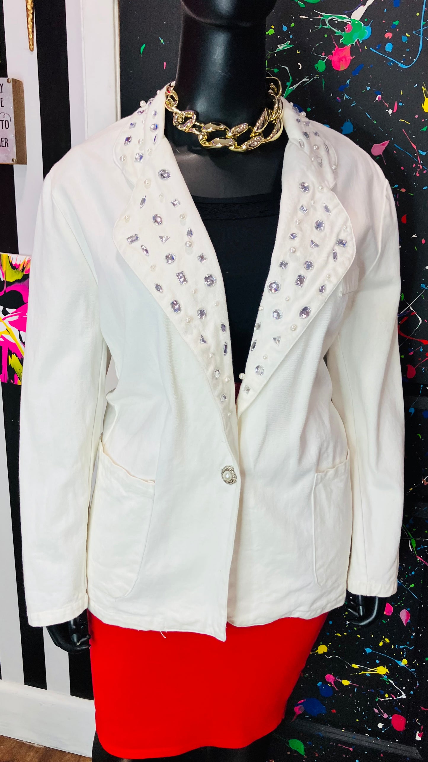 Vintage Creme Denim Jewel Blazer (22)