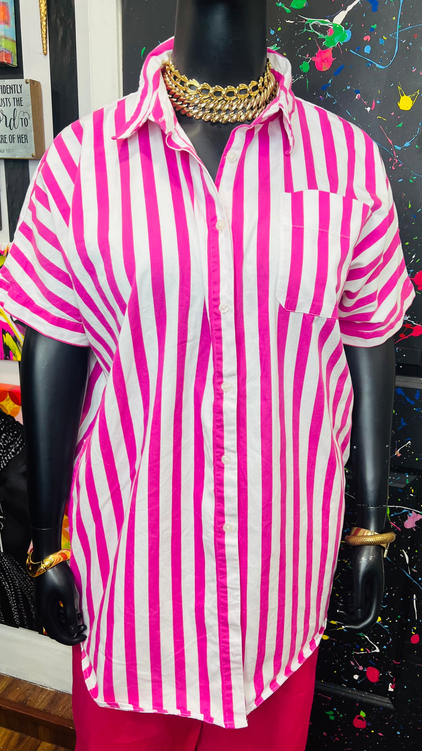 Pink & White Cotton Striped Blouse (20)