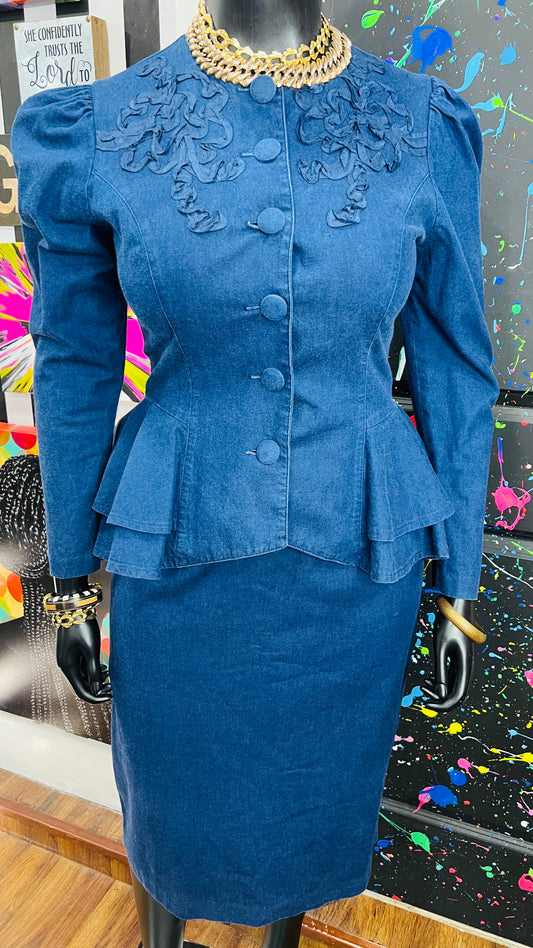 Vintage Denim Peplum Skirt Set (13/14)