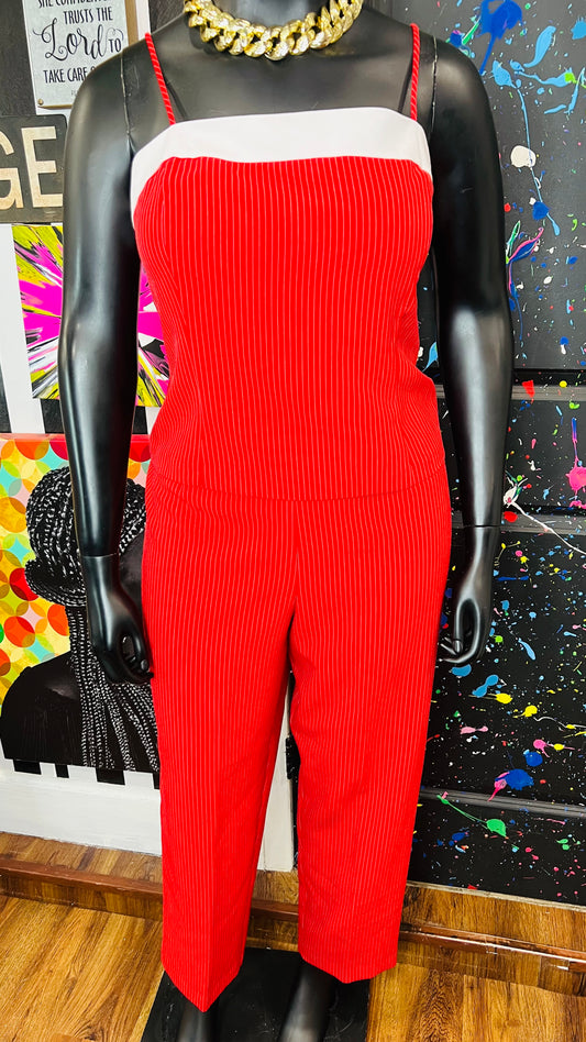 Vintage 90’s Red & White Pin Striped Pants Set (16)
