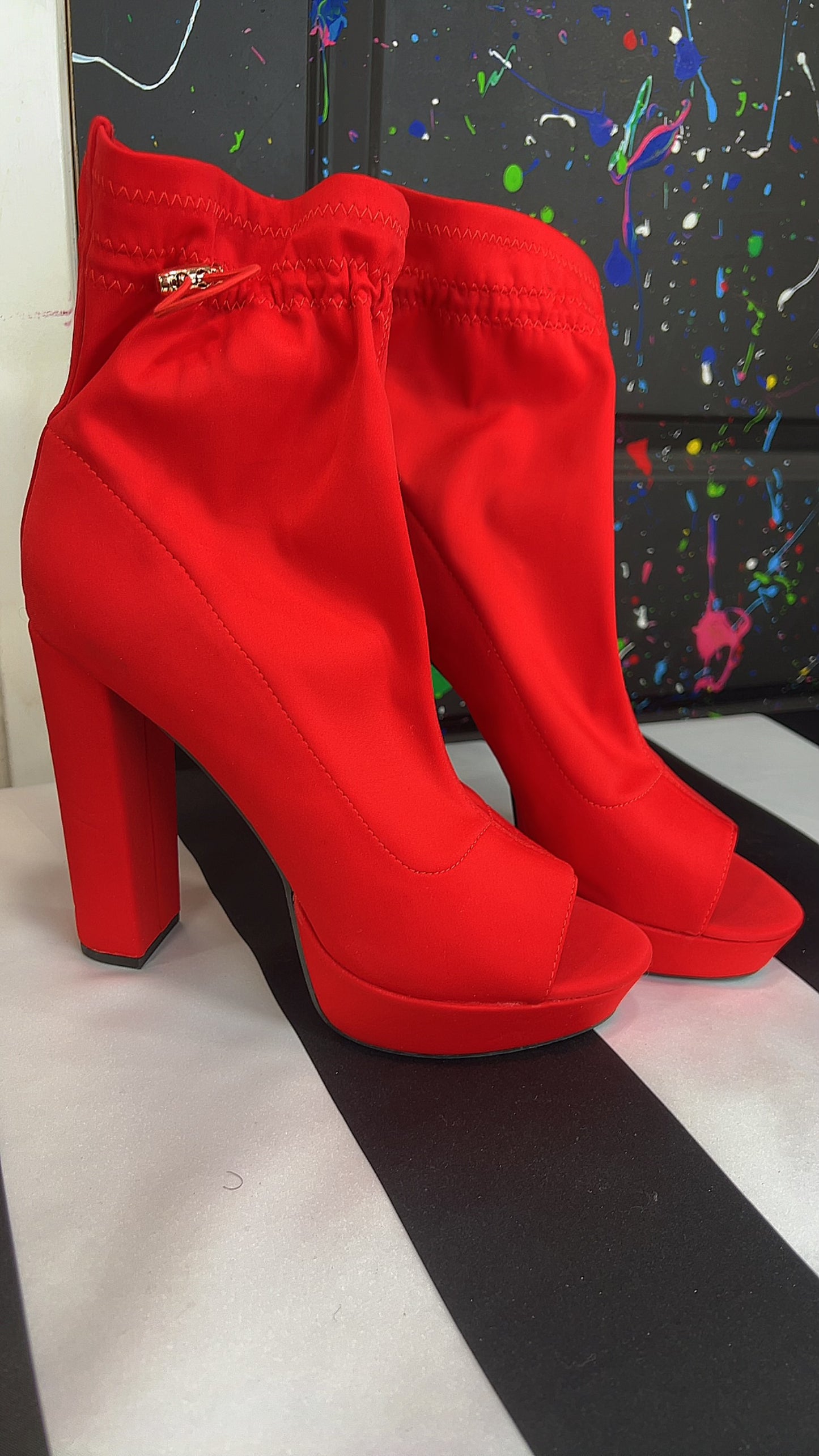 Red Elastic Booties - Never Worn  (11W)